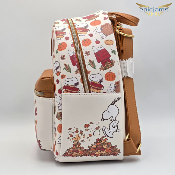 Loungefly Peanuts Snoopy Fall Cozy Autumn leaves Brown Mini Backpack Bag New - Picture 4 of 6